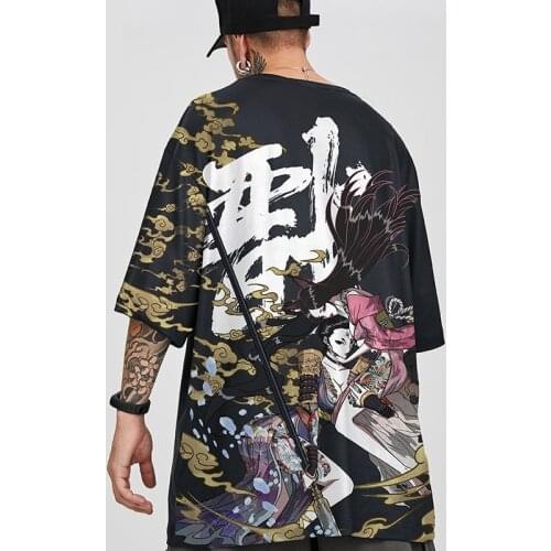 Japanese Harajuku Streetwear T-Shirt Urban Style Short Sleeve T Shirts Hip Hop Casual Cotton Men Oversize Anime Tshirt FF3108