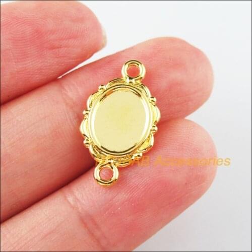35Pcs Gold Plated Flower Oval Charms Picture Frame Connectors 12x21mm