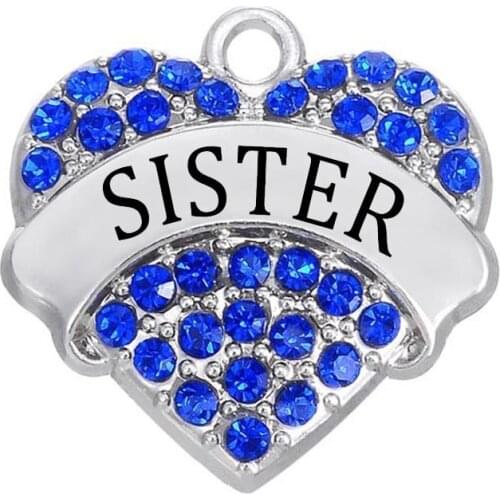 Family jewelry Zinc Alloy Metal charms sister message charms jewelry heart crystal charm