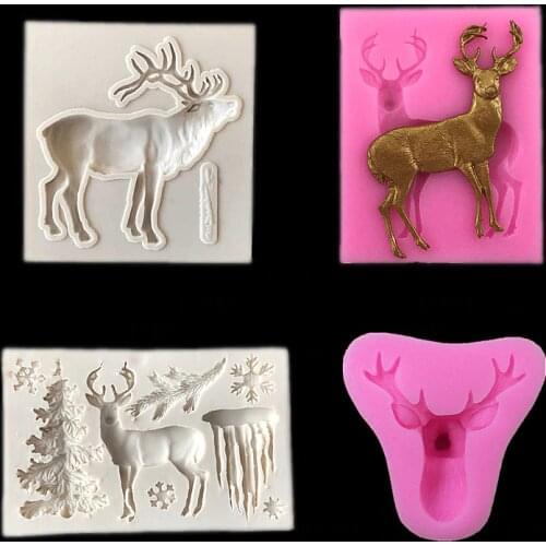 Elk Shape Fondant Cake Silicone Mold Christmas Chocolate Candy Molds Cookies Pastry Biscuits Mould Baking Cake Decoration Tools