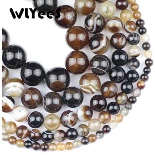 WLYeeS Brown banded carnelian Stripe beads Natural Stone 4 6 8 10 12mm Round Loose Spacer Beads for Jewelry Bracelets Making DIY