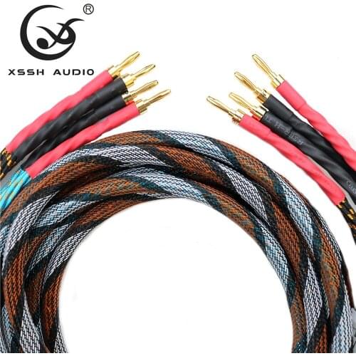 YIVO XSSH audio DIY HIFI Gold Plated banana plug to banana plug 4 core OFC pure copper Silver Plated speaker cable Cord Wire