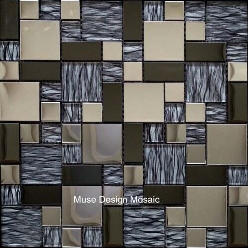 Mirror Silver Metal Grey Crystal Glass Mosaic Tile, Kitchen backspalsh Showroom Wall tile Waistline