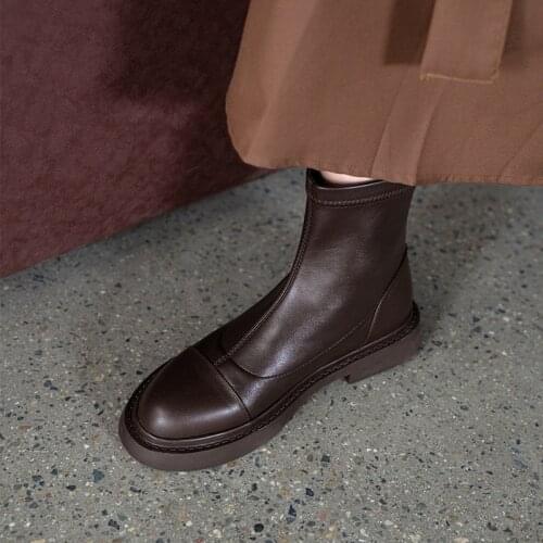 2021 Winter Women Boots Fashion Cowhide Round Toe Platform Boots Handmade Women Shoes Zapatos de mujer Shoes Women Retro Modern