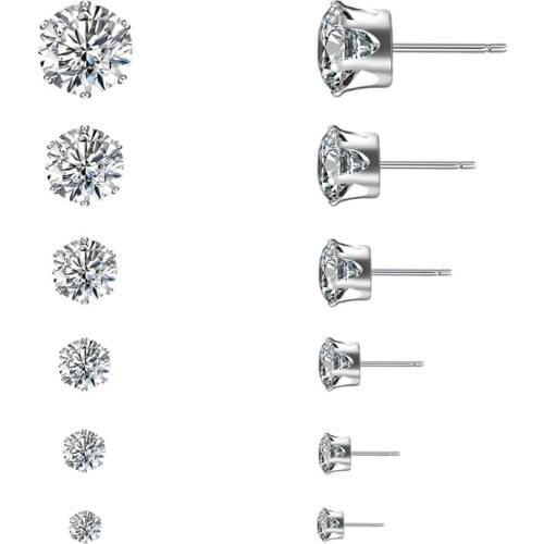 6Pair Women Rhinestone Zircon Stainless Steel Earrings