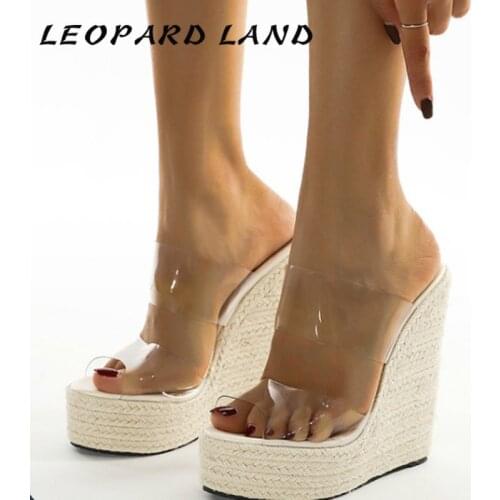 LEOPARD LAND 2021 Transparent PVC Womens Shoes Summer Comfortable High-Heeled Sandals Platform Sandals Womens Slippers JXQ
