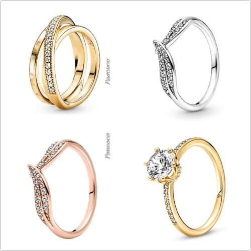 Authentic 925 Sterling Silver Clear Sparkling Crown Solitaire Ring For Women Wedding Party Europe Fashion Jewelry