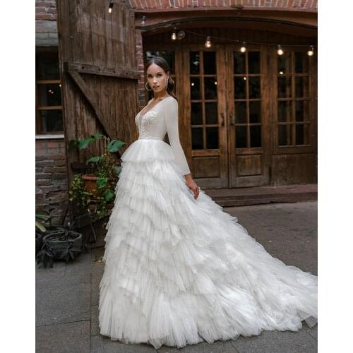Vestidos De Novia Long Sleeve Ball Gown Wedding Dress Illusion Back Suknia Slubna Beading Appliques Luxury Robes De Mariage