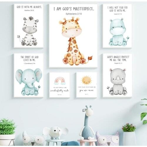 Elephant Giraffe Zebra Sun Rainbow Cartoon Wall Art Canvas Painting Nordic Posters And Prints Wall Pictures Baby Kids Room Decor