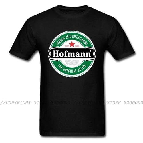 100% Cotton Hofmann LSD Beer Label Black T-shirt Men T Shirt Quality Cotton No Fade Digital Print Cartoon Tee Shirts