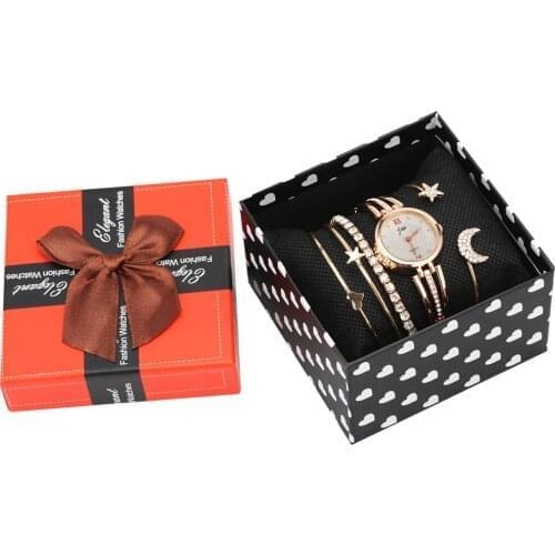 5 Pieces Ladies Watch Bracelet Set Rose Gold Quartz Wristwatch Chic Design Strap Women Fine Bangles Gifts Set for Girlfriend