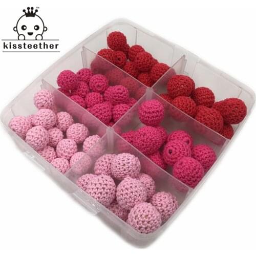 75pcs Pink Series Crochet Wooden Beads Knitted Bead With Beads Inside Teething Nursing Crochet Beads DIY Jewelry Accessories Kit