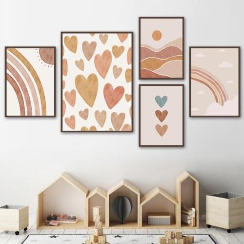 Sun Rainbow Heart Alphabet Lighthouse Posters and Prints Boho Nursery Abstract Wall Art Canvas Painting Pictures Baby Kids Room