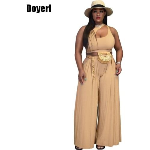 3xl Plus Size Sets for Women Club Outfits Hollow Cut Out Crop Top and Wide Leg Pants Sets Casual Two Piece Womens Summer Suit