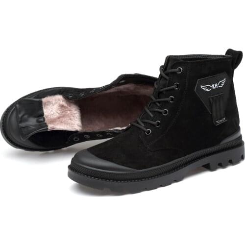 Winter Men Boots Genuine Leather Ankle Boots Men Winter Work Shoes Men Black Warm Military Fur Snow Boots for Men Botas Zapatos