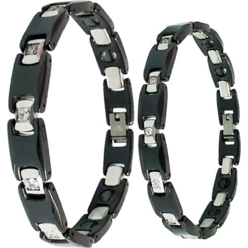 Black Ceramic Couples Bracelets Bangles For Men Health Care Magnetic Womens Wristband Crystals Stainless Steel Lovers Jewelry