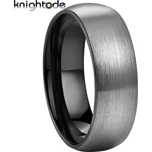 6mm 8mm Black Tungsten Carbide Engagement Rings For Men Women Wedding Bands Silvery Dome Brushed Finish Comfort Fit