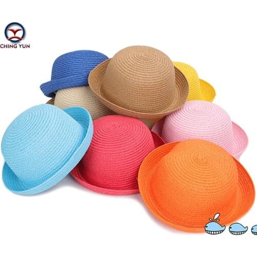 CHING YUN Summer childhat sun hat straw beach Handmade girl boy hat Sunscreen Seaside Vacation leisure Multicolor cute sun hat