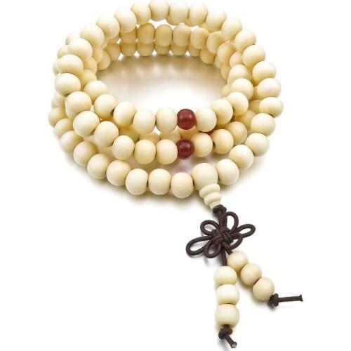 8mm Wood Necklace Tibetan White Sandal 108pcs Beads Buddhist Prayer Bracelet Man Woman Necklaces