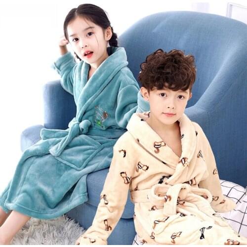 Childrens Flannel Gowns Boys & Girls Coral Velvet Bathrobe For Kids Soft Nightrobe Autumn Winter Pajamas Nightgown Clothes B305