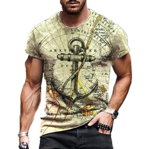 Mens Map Anchor Print T-shirt Casual Oversized T-shirt O-neck Short Sleeve Streetwear Summer Loose Clothes 2021 New Mens Cloth