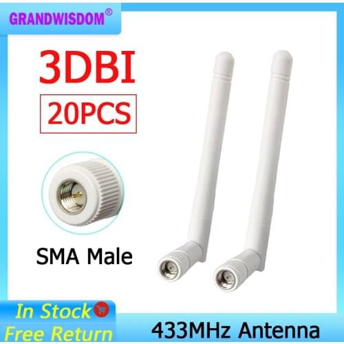 20pcs 433Mhz Antenna LORA 3dbi SMA Male Connector Waterproof 433 MHz Antena Rubber Aerial Wireless Repeater Lorawan antenne