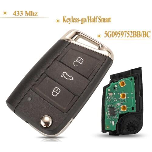 Kutery 5pcs 3 Buttons Keyless-go/Half Smart Remote Car Key Fob 434MHz MQB ID48 For VW Seat Golf7 MK7 Touran Polo Tiguan