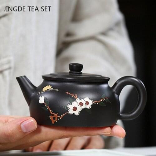Chinese Yixing Handmade Tea Pot Famous Purple Clay Teapot Beauty Kettle Raw Ore Black Mud Teaware Tea Ceremony Gifts 200ml