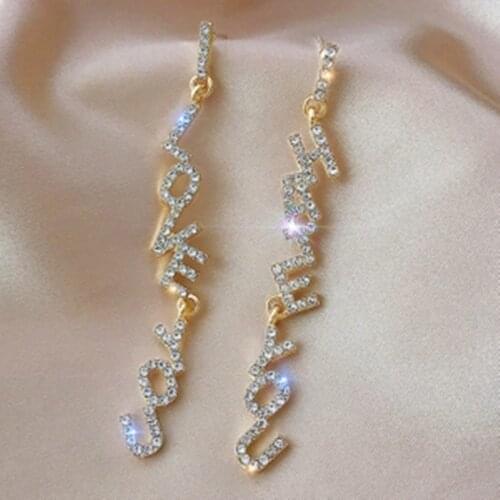 Korea Love Hate Earrings Womens English Letter Earrings Long Fashion Earrings Asymmetrical Exquisite Fashion Stud Earrings