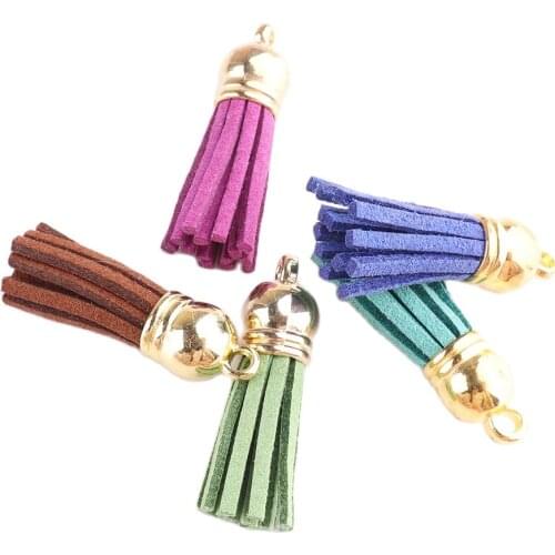 37mm Leather Tassel With Gold Caps Chinese style For Key Rings/Earring/Cellphone/Crafts Decoration Jewelry Making Findings DIY