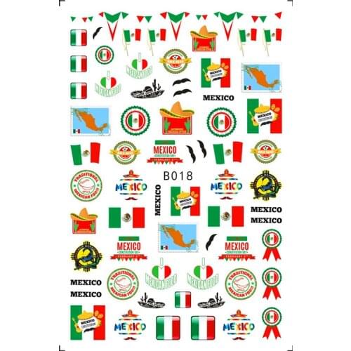 Mexico style nail art sticker for 3D manicure decoration butterfly flag flowers image self glue nail decal XF015
