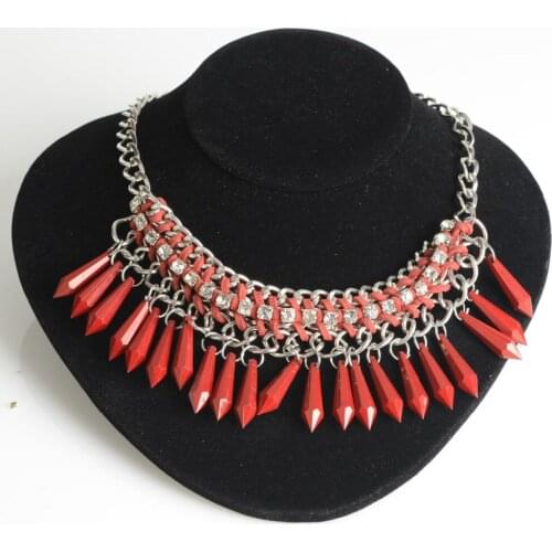 Fashion Metal flash crystal Bohemian water droplets temperament necklace personality national style chain clasp red