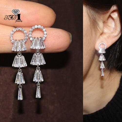 YaYI Fashion Princess Cut White Natural Cubic Zirconia Silver Color Wedding Party Lover Wear Ear Stud Precious Tassel Earrings
