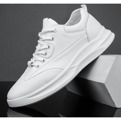 Men sneakers outdoor Fashion trend mens leather sneakers thick-soled low-top outdoor sneakers white Korean style shoes for men