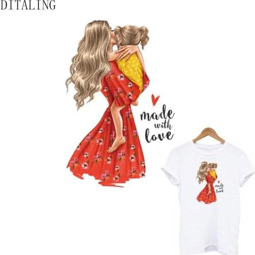 Mom Girl Patch DIY Parent-Child T-Shirt Sticker Washable Non-Toxic Applique On Clothes Iron On Transfer Patch On Child Clothing