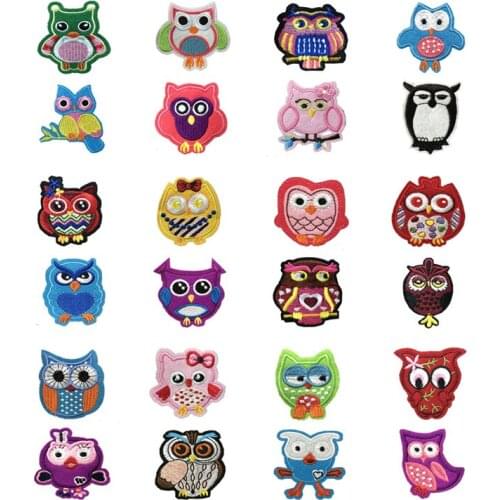 50pcs/Lot Embroidery Patches Letters Clothing Decoration Accessories Animal Cartoon Owl Diy Iron Heat Transfer Applique