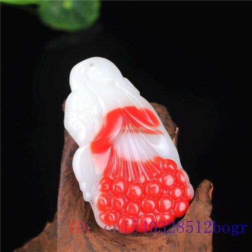 Jade Flower Pendant Necklace Women Carved Fashion Charm Chinese Red white Jewelry Natural Amulet Men Jadeite Gifts