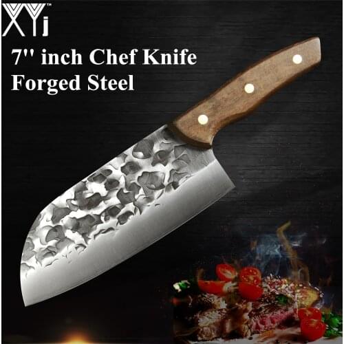 XYj Handmade Forged Chef Knife 5CR15 Sharp Blade Full Tang Wood Handle Knife 7'' INCH Cleaver Chopping Camping Hiking Tools