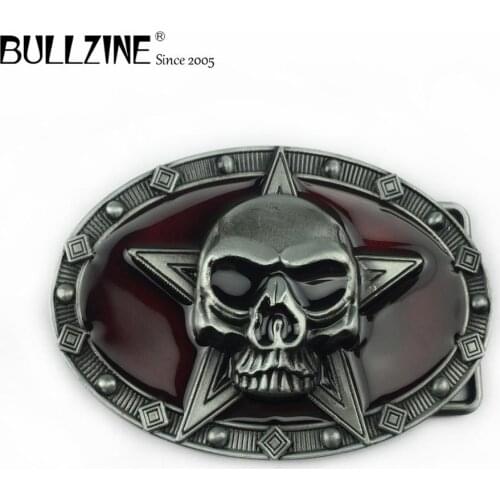 Bullzine wholesale zinc alloy red enameled Skull belt buckle pewter finish FP-03042 LUXURIOUS cowboy jeans gift belt buckle