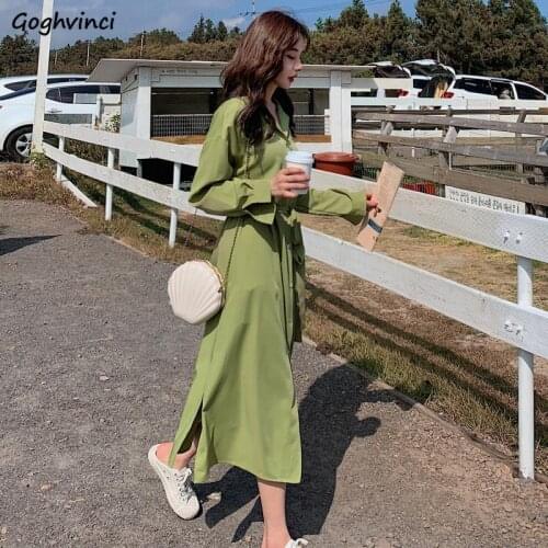 Long Sleeve Dresses Women Single Breasted Notched French Style Solid Sashes Elegant Office Ladies Chic Retro Casual Dress Trendy