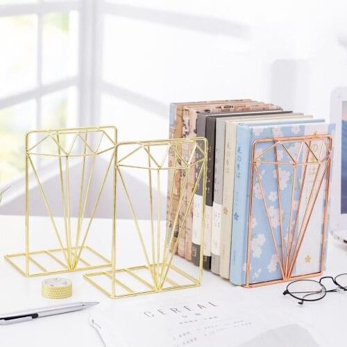 1 Pair of Simulation Diamond Bookends Iron Desktop Book Support Storage Rack Wrought Iron Bookends