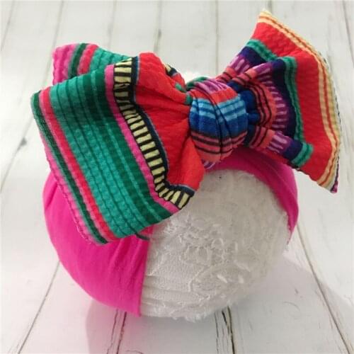 Big Bows Headband Fashion Printed Baby Girls Bowknot Headband Kids Nylon Headbands Bebes Over Sized Knot Headwraps Turban