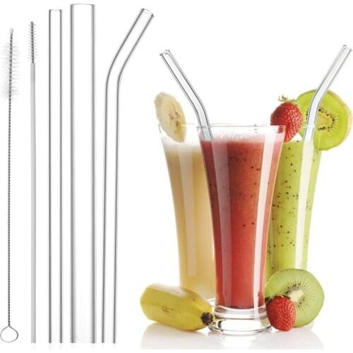1 Set Transparent Glass Straight Bent Drinking Straws with Clean Brush & Plastic Box Wedding Party Supplies Reusable