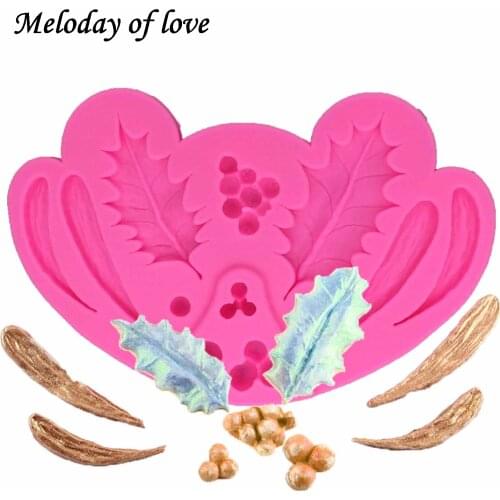 DIY Leaf Silicone Mold Chocolate Moulds Christmas Holly Cupcake Fondant Cake Decorating Tools dessert decorators moulds 1287