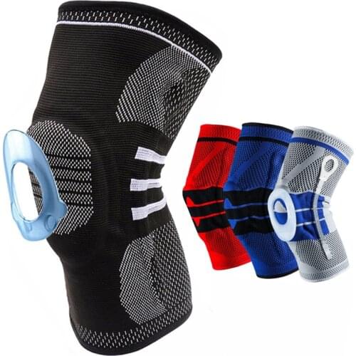 Silicone Knee Pad Sport Safety Protector Side Bars Spring Brace Elastic Nylon Leg Support Bandage Basketball Fitness Pressure