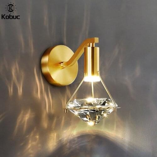 Kobuc New Style Diamond Shape 5W LED Wall Light Copper Aisle Crystal Wall Sconce Lamp 110 220v For Bedroom Corridor Living Room