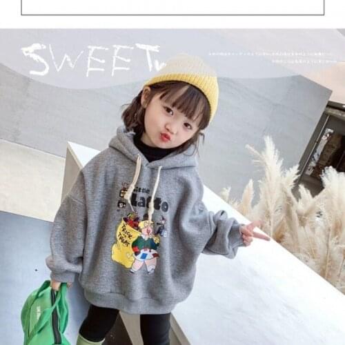 Girls' Hoodies Sweatshirts Kids Outwear 2021 Grey Velvet Thicken Warm Winter Autumn Cotton Fleece Plus Size Childrens Clothing
