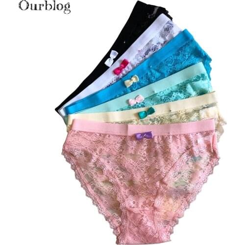 OURBLOG Lot 5 Pcs /Lot Womens Cotton Panties Transparent Underwear Women Lace Soft Briefs Sexy Lingerie Low Waist For Ladies