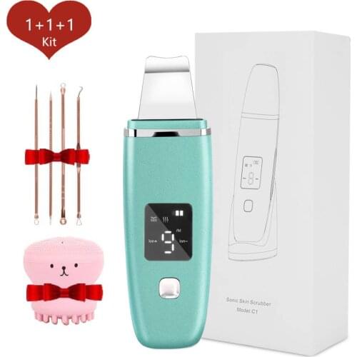 Ultrasonic Skin Scrubber+ Blackhead Remover Needles Extractor+ Face Cleansing Brush EMS Peeling Shovel Beauty Skin Care Tools