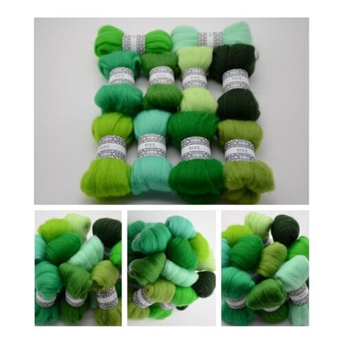DIY Needle felt 66s wool felt poke fun soft feeling Wool Tops Roving DIY Spin " green monster series" 10g/10pcs/lot